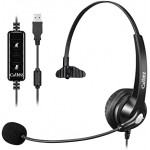 USB Headset with Microphone for PC, Computer Headset with Microphone Noise Cancelling & Mute for Mac Laptop, Wired USB Headphones for Call Center Office Classroom Skype Zoom