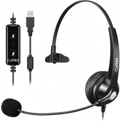 USB Headset with Microphone for PC, Computer Headset with Microphone Noise Cancelling & Mute for Mac Laptop, Wired USB Headphones for Call Center Office Classroom Skype Zoom